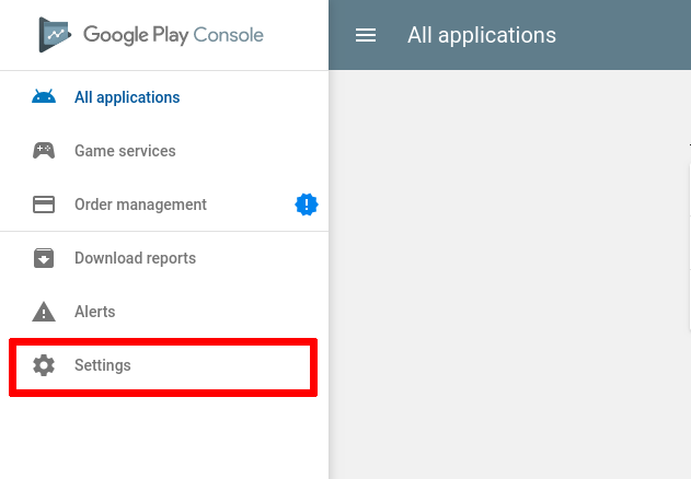 Google Play screenshot with Settings red highlighted 