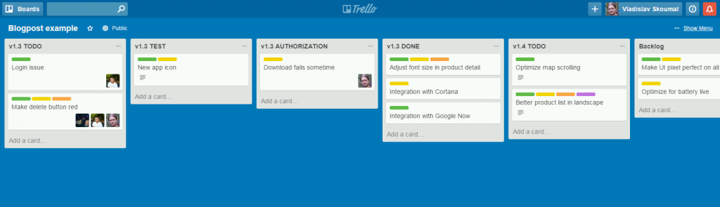 Example of our Trello board